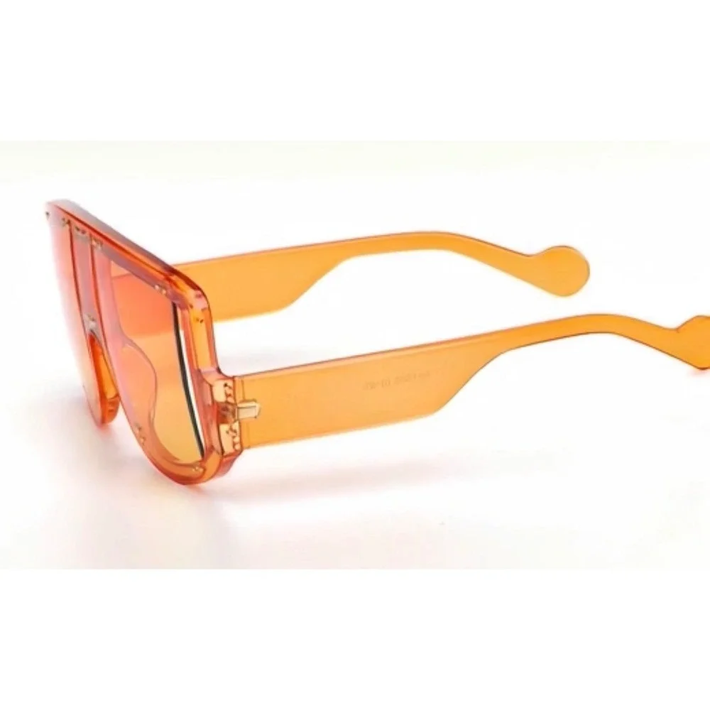 Orange Sunglasses Women Square Flat Top Studded UV400 XXL Translucent Frame 2026